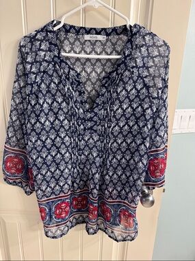 Ricki's Navy, White & Red Printed Blouse